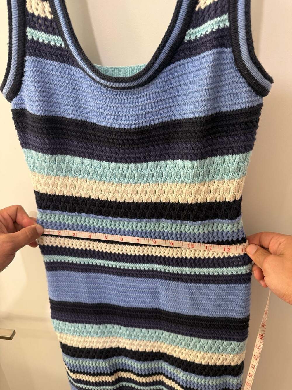 Haute Hippie Style Women's Blue Multi-Color Striped Crochet Knit Sleeveless Body - Picture 5 of 10